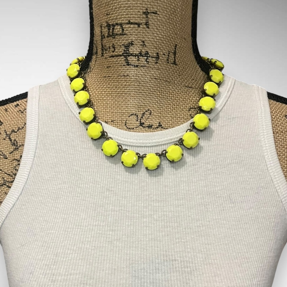 J.CREW Vibrant Neon Yellow Crystals With Dark Antique Brass 18" Chain Necklace